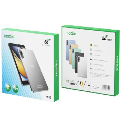 a box with a picture of Modio M123 5G Tablet